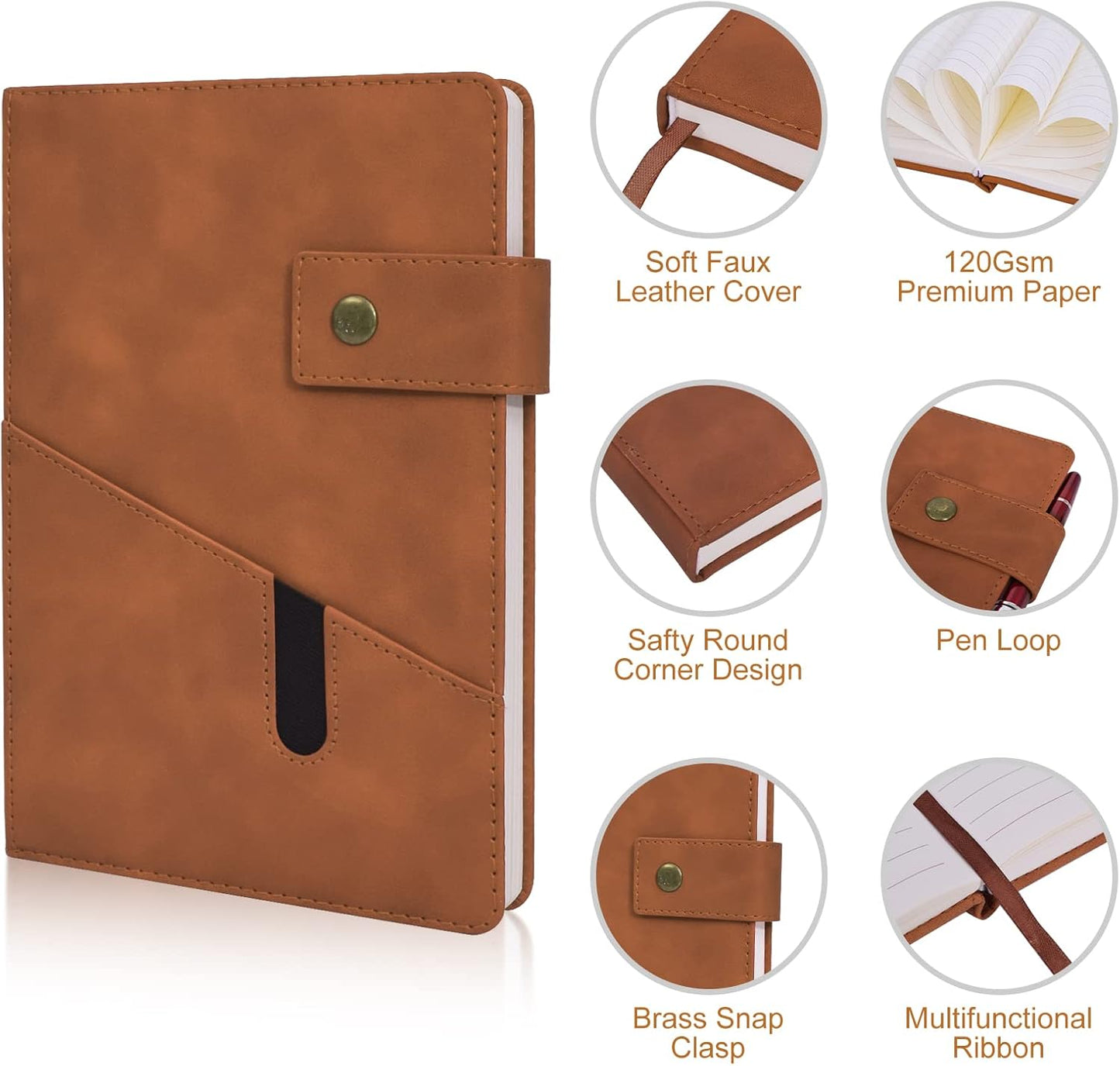 A5 Lined Leather Journal Notebook,Hardcover Journal Set with Pen and Gift Box,100Pages 100gsm Thick Ruled Paper Daily Diary for Men Women School,Travel,Business,Work,Writing 5.9" X 8.4"