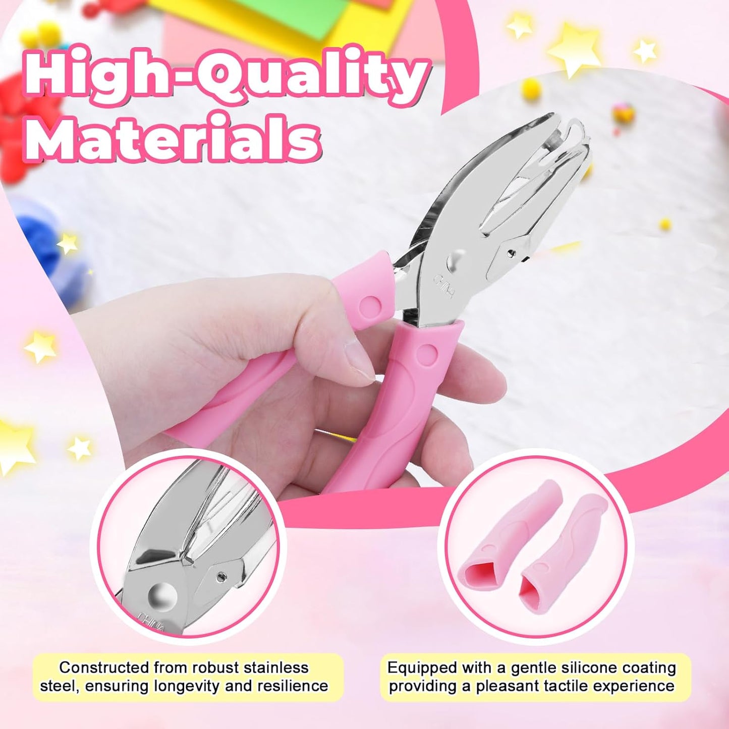 UCEC 5 Pack Metal Handheld Paper Punchers Single-Hole Tag Punch Set, 1/4" Small Hole Puncher Shapes for Crafting with Circle Heart Star Tiny Hole Punch of School Supplies for DIY Craft Tags Ticket