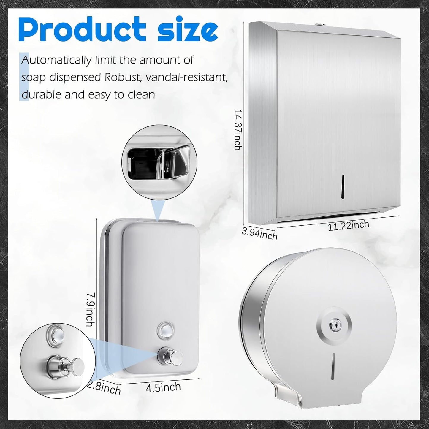 3 Pcs Commercial Sanitary Napkin Receptacle and Paper Towel Dispenser Set Include 1 Wall Mounted Tampon Holder and 1 Stainless Steel Paper Towel Holder (1000 ml,Style 5)