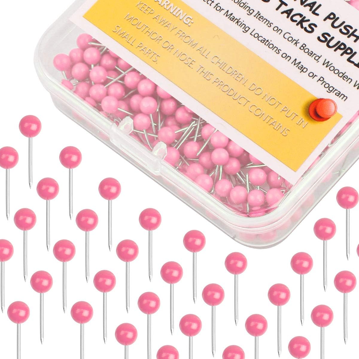 Map Tacks 1/8-Inch Assorted Color Beads Head Map Marking Push Pins,500-count (Pink)