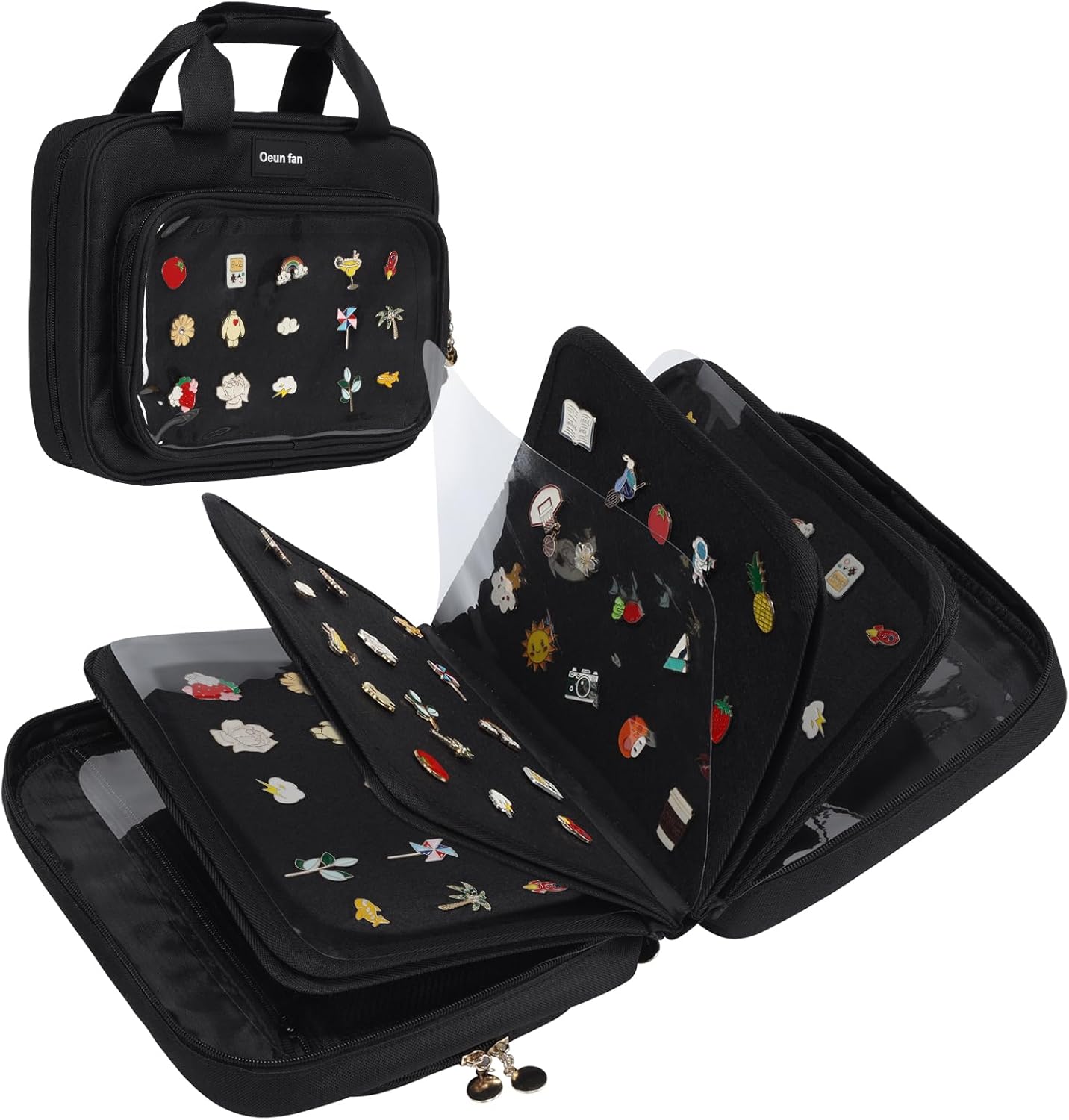 Enamel pin display bag, 8-page pin trading book, collectible pin board, suitable for storing pins, brooches, patches (black)