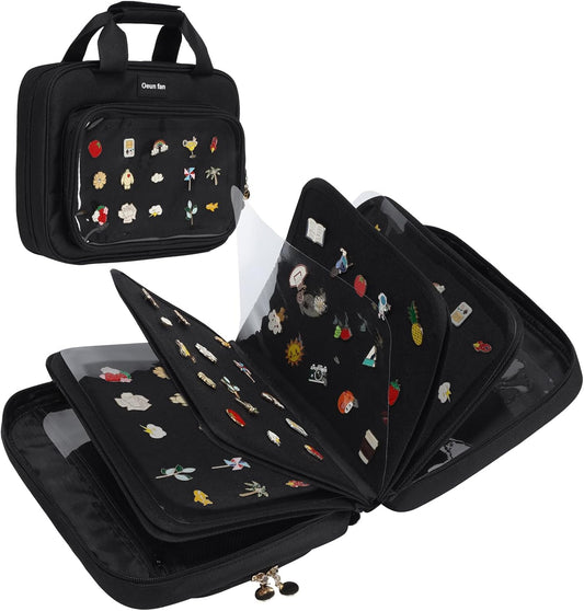 Enamel pin display bag, 8-page pin trading book, collectible pin board, suitable for storing pins, brooches, patches (black)