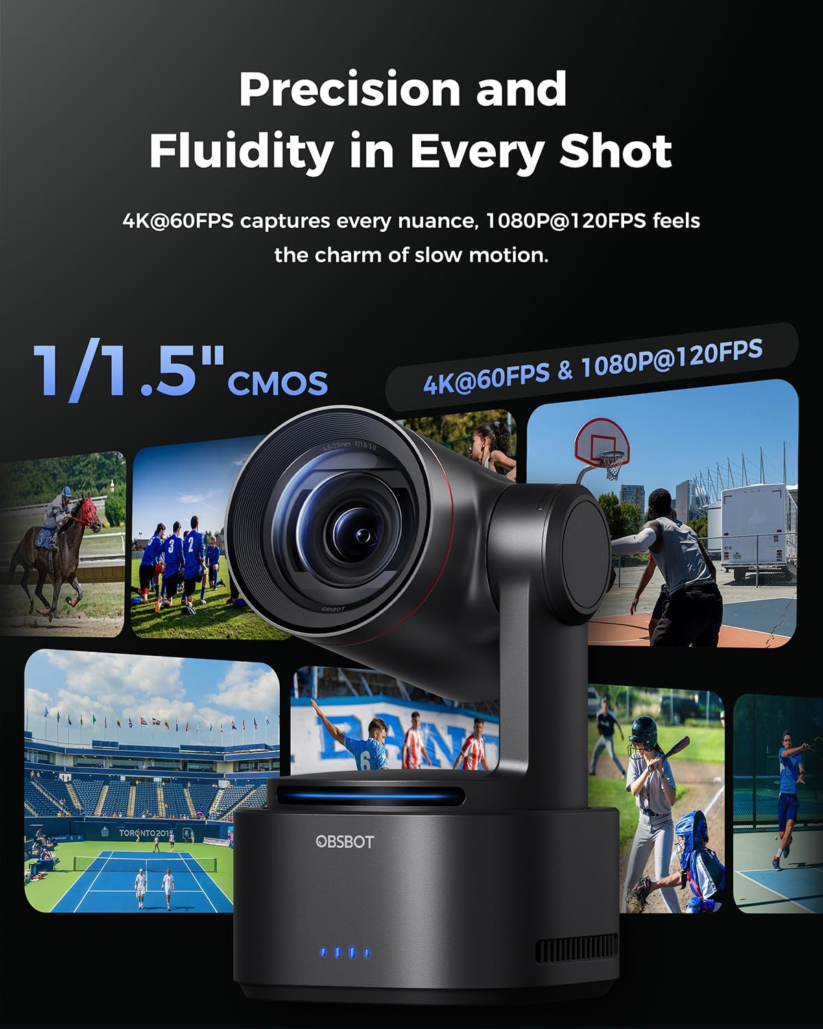 OBSBOT Tail 2 PTZR NDI Camera 4K@60FPS, Pro AI Tracking, 1/1.5" CMOS, 50MP, 5X Optical Zoom, 12X Hybrid Zoom, SDI/HDMI/IP/USB 3.0 Output, Live Streaming for Education, Conference, Worship, Live Events