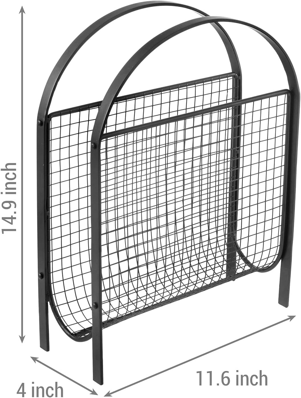 MyGift Mid-Century Design Magazine Rack, Matte Black Tone Metal Mesh Freestanding Magazine Organizer Holder Sling