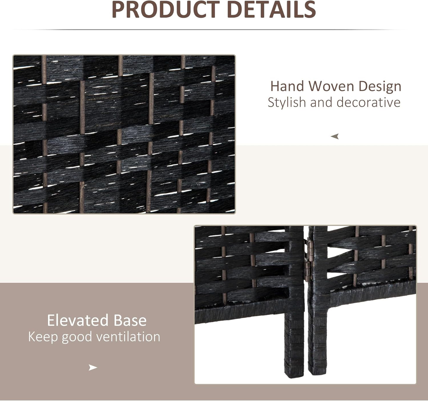 HOMCOM Room Divider, 6 Panel Folding Privacy Screen, 6FT Tall Portable Wicker Weave Partition Wall Divider for Bedroom, Home Office, Black