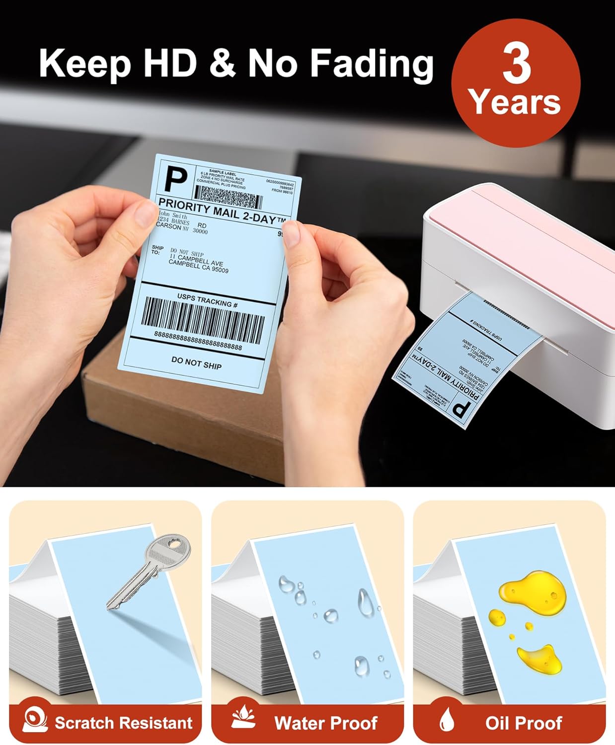 Phomemo 4x6 Thermal Labels for Shipping Label Printer - 500PCS Blue Mailing Labels - 4x6 Direct Thermal Label Fanfold Compatible with Rollo,MUNBYN,JADENS,POLONO,Nelko - Water/Oilproof - NO BPA/BPS