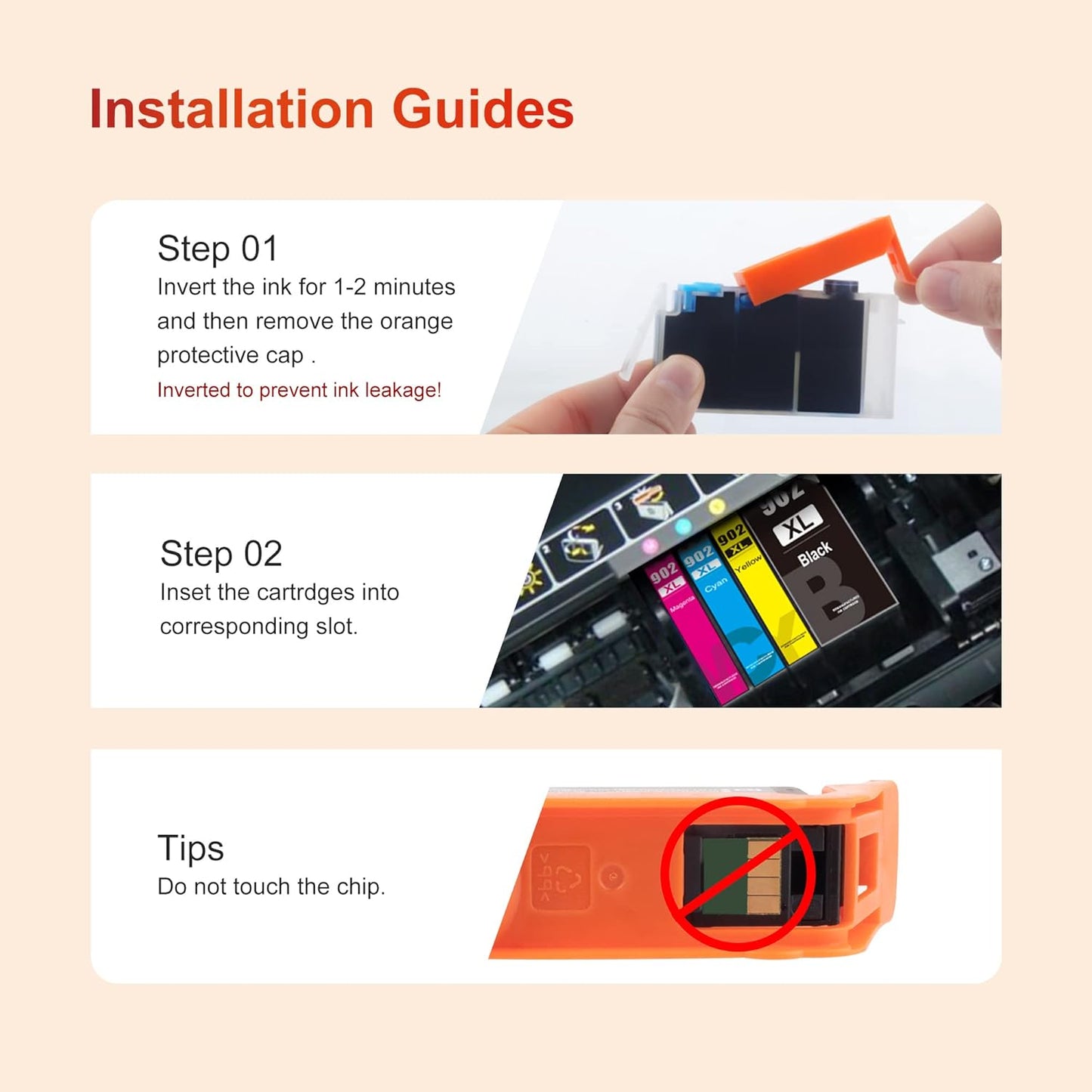 902XL Ink Cartridges Replacements for HP Ink 902 902XL Color Combo Pack Upgraded 902 Ink Cartridges for HP Printers Officejet Pro 6968 6978 6962 6958 6954 6960 Printers(3 Pack, Cyan, Magenta, Yellow)