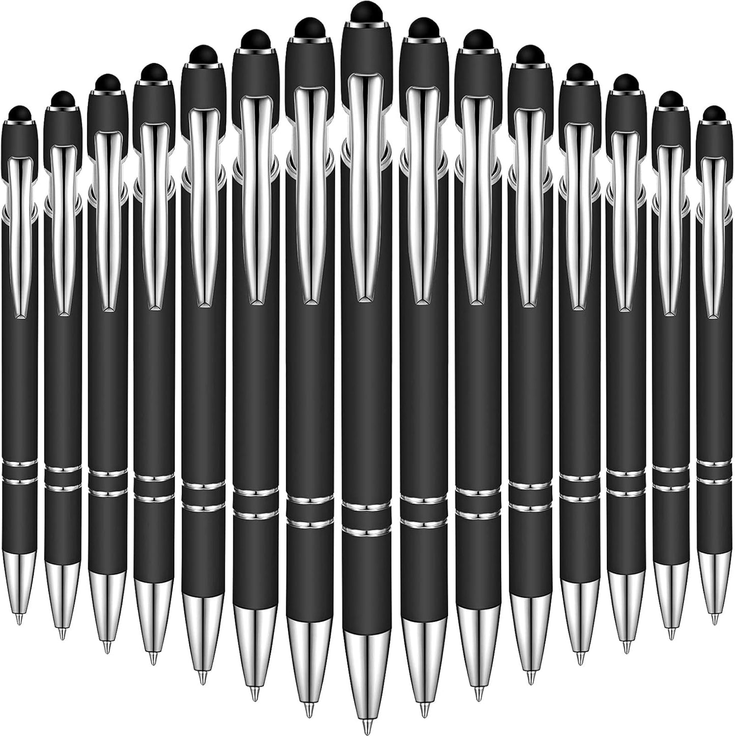 Zonon 38 Pieces Rubberized Ballpoint Pen with Stylus Tip Stylish Metal Pen Capacitive Styli with Soft Rubberized Grip, Black Ink for Most Devices(Black)
