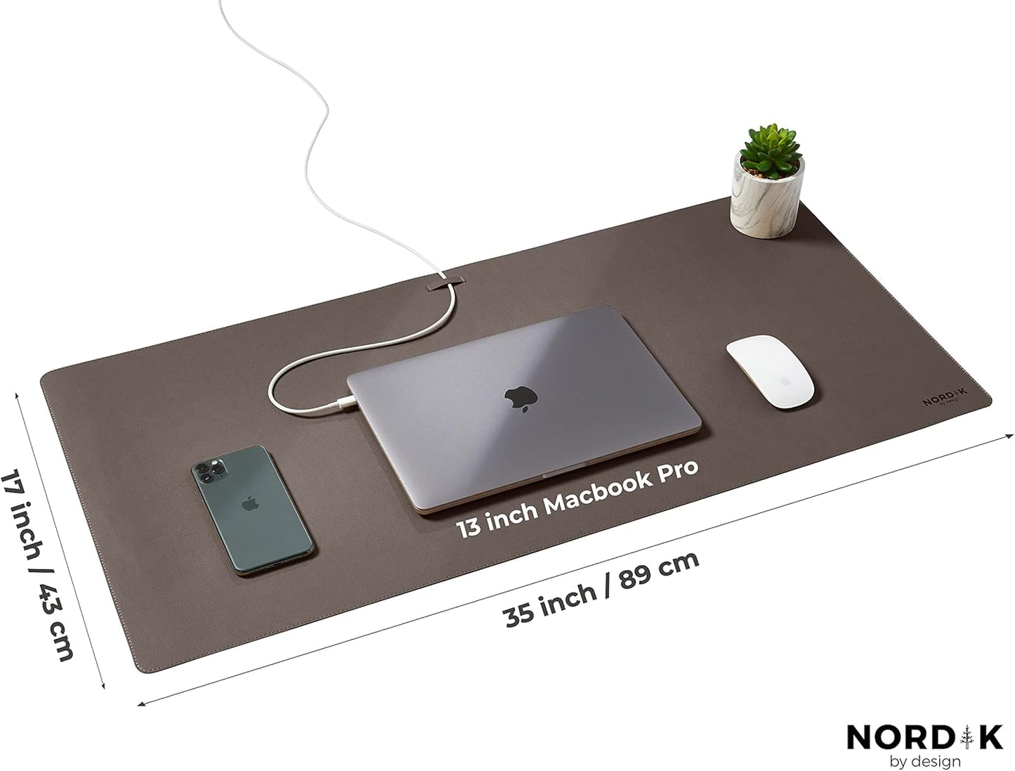 Nordik Cork Leather Desk Mat Cable Organizer - Gunmetal Grey 35 X 17 inch - Premium Extended Mouse Mat for Home Office Accessories - Non-Slip Vegan Leather Desk Pad Protector & Desk Blotter Pad