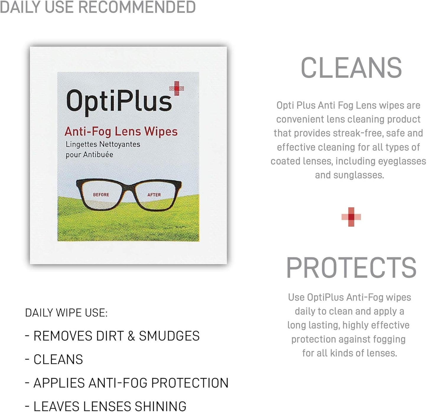 OptiPlus Anti Fog Lens Wipes l Pre-Moistened l Cleaning Wipes for Glasses, Laptops Screens, Smart Phones, Optical Lens, Goggles, and Watch Screen l Quick-Dry & Scratch-Free l Two Pack of 100 Pack