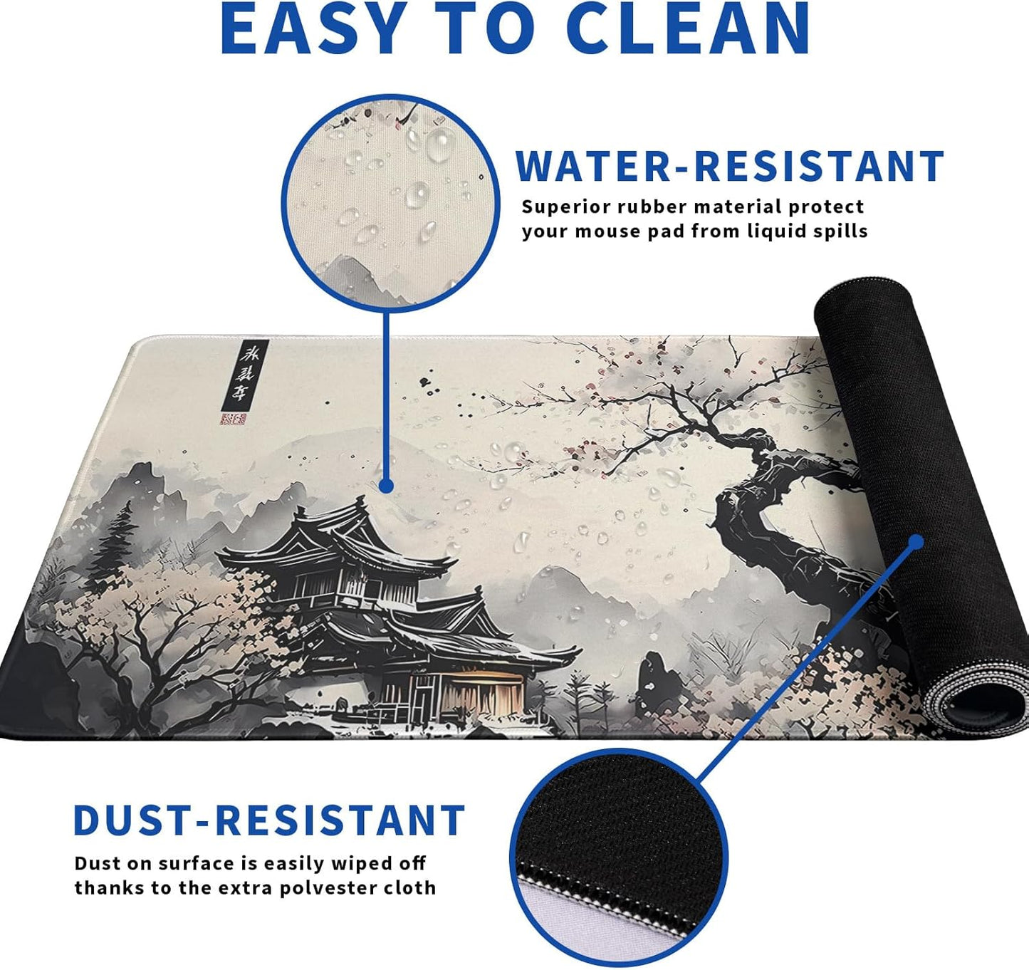 Japanese Mouse Pad, Large Japanese Desk Mat, XL Anime Gaming Keyboard Mat, Non-Slip Rubber Base, Big Extended Desk Protector for Office and Home, 31.5”x11.8”