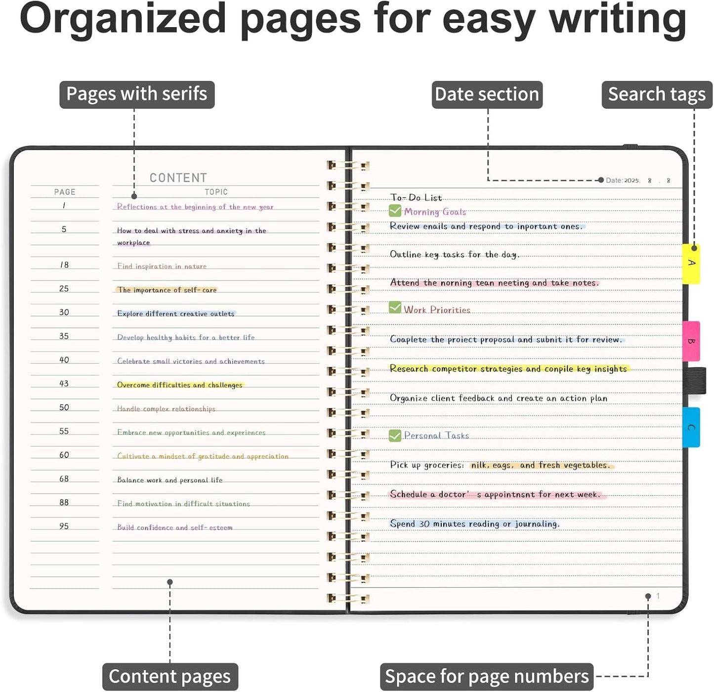 AHGXG Lined Spiral Notebook 8.5" x 11", A4 Large Notebooks for Women Men, Hardcover Leather Notebook College Ruled, 100 GSM Thick Paper, Notebooks for Work School Note Taking Writing, Black