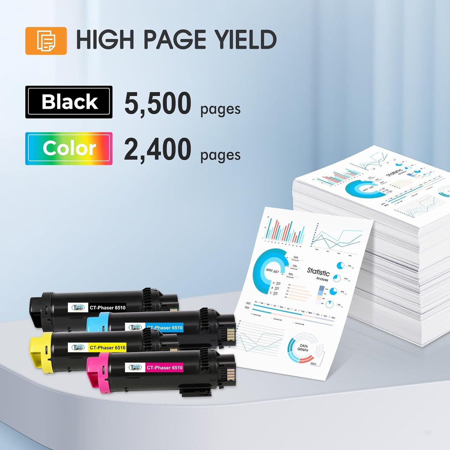 Phaser 6510 Toner Cartridge Compatible for Xerox Phaser 6510 for 6515 6510DNI 6510DN 6510N 6510DNM WorkCentre 6515DNI 6515DN 6515DNM 6515N Printer Extra High Capacity 4 Color Set