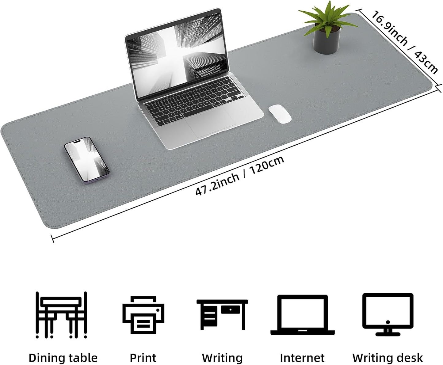 Leather Desk pad Protector,47" x 17" Large Desk mat with Natural Cork & PU Leather,Mouse pad,Non-Slip Office Desk Mat,Waterproof Desk Writing Pad for Office and Home (Light Gray)