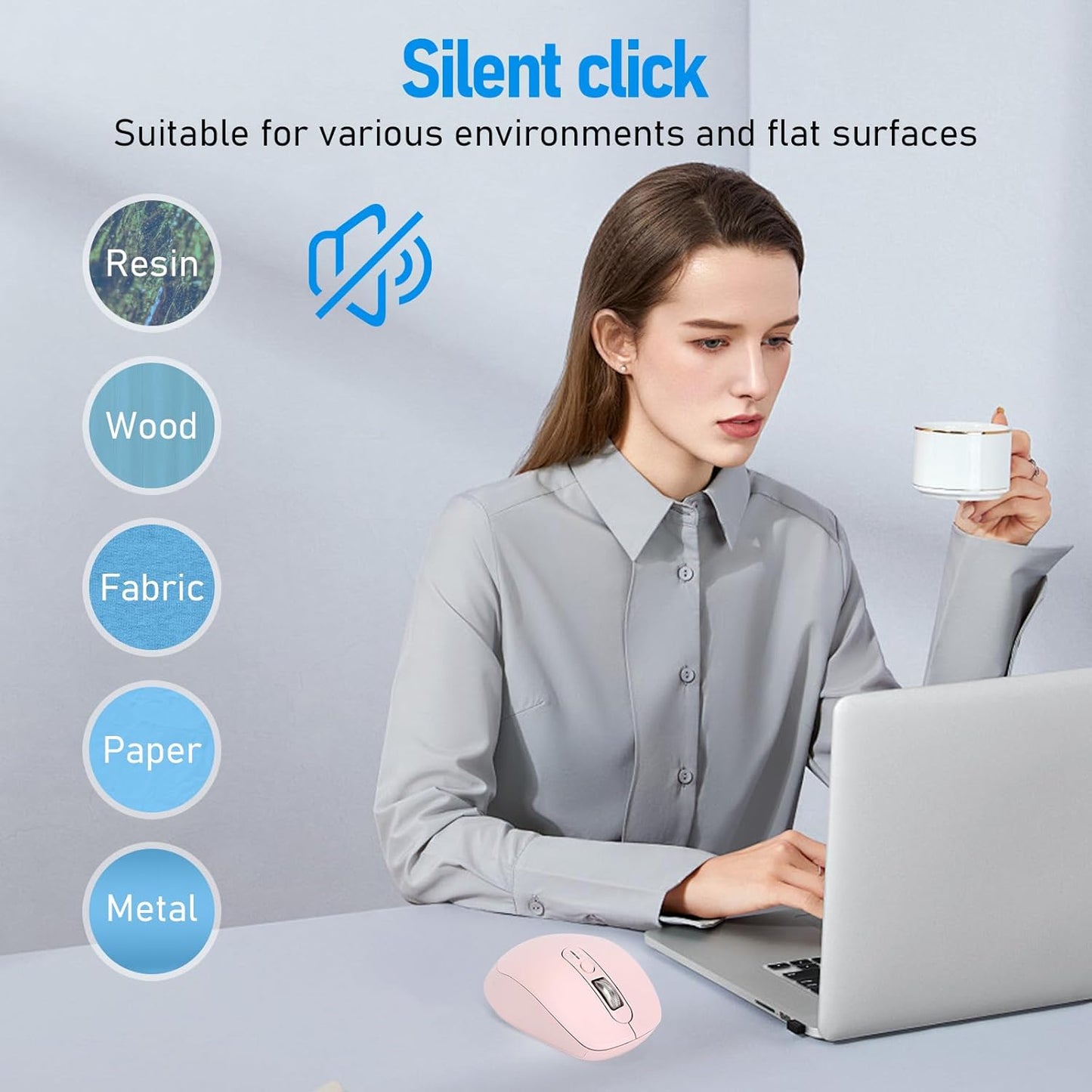 Multi-Device Wireless Bluetooth Mouse, 2.4G USB Receiver and Two Bluetooth, 4-Way Navigation Mice for Computer, Laptop, PC, MacBook, iPad (Pink)