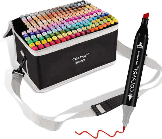 204 Colors Alcohol Markers Set Dual Tip Art Markers for Kids Marker Pens with Pen Holder and Carry Bag for Adult Coloring Painting Supplies Perfect for Painting, Coloring, Sketching and Drawing