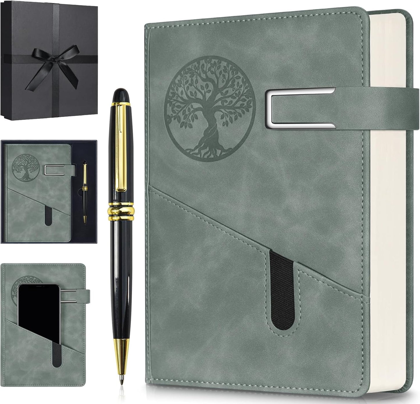 Lined Notebook Journal for Men Women, 365 Pages Numbered College Ruled Notebook, Hardcover Leather Journal with Pen & Gift Box, Thick Daily Diary, Professional Notebooks for Work, School, Business, A5