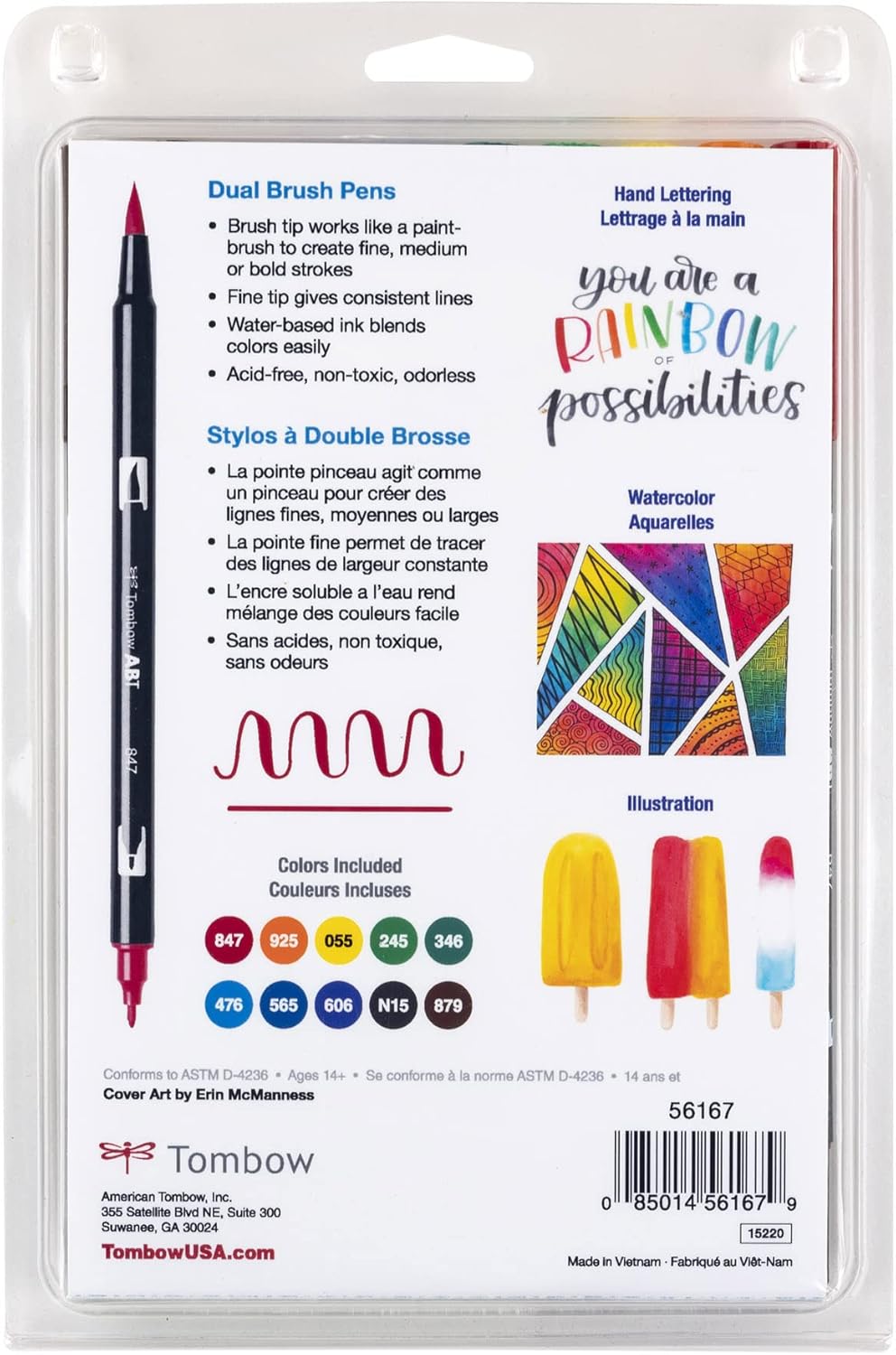 Tombow Dual Brush Marker 10-Piece Set: Primary