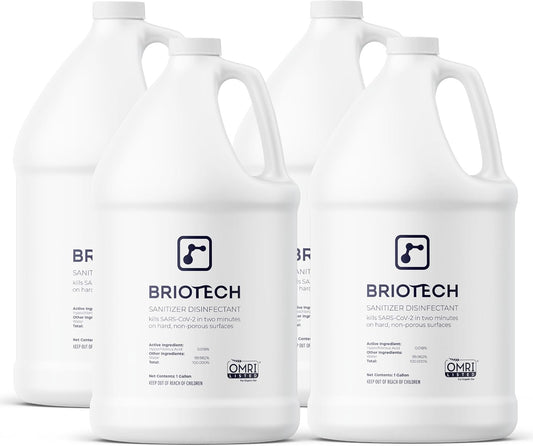 BRIOTECH Sanitizer Disinfectant Hypochlorous, Kill 99.99% of Viruses & Bacteria, Control Mold, Eliminate Odor, Gentle for Nursery & Play Rooms, Food Contact Surface Sanitizer, 1 Gallon Refill (4 Pack)
