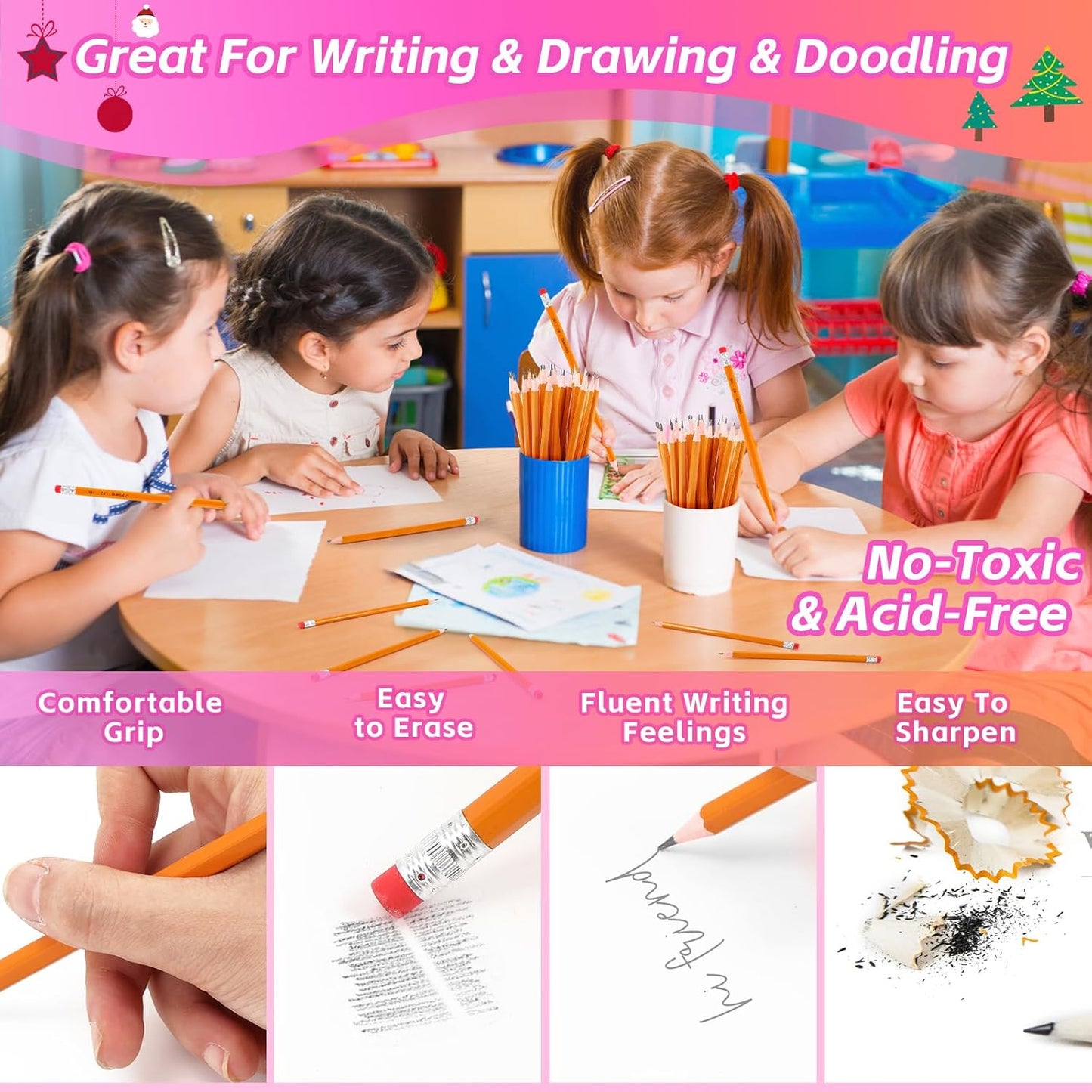 Back to School Supplies, 50 Pack Pre-Sharpened #2 Pencils with Erasers, Bulk Pack Yellow Graphite Pencils for School Classroom Teacher Desk Supplies, No 2 HB Pencil for Writing Drawing Sketching Gifts