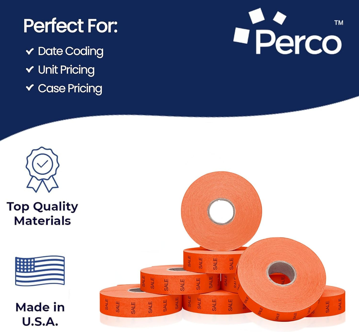 Perco Sale Labels for Monarch 1136 Price Gun - 8 Rolls, 14,000 Pricemarking Labels - with Bonus Ink Roll