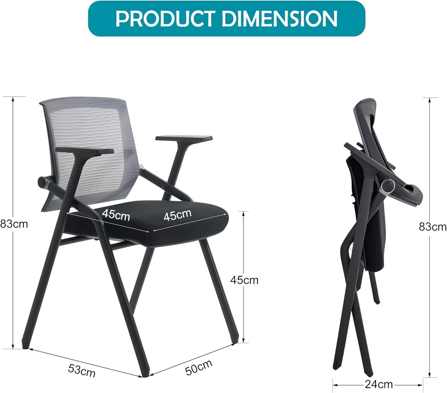 Conference Room Chairs, Folding Office Desk Chair with Lumbar Support and Sliding Armrest, Stackable Office Guest Chairs & Reception Chairs 20 Pack with Wheels