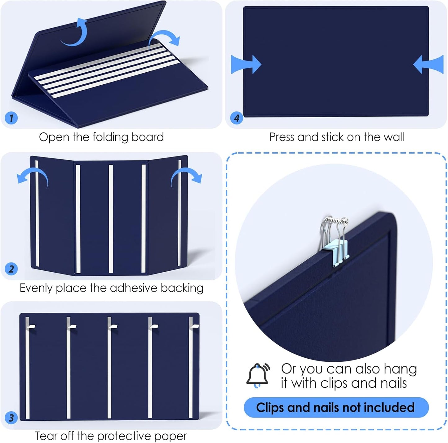 MaxGear Extra Large Bulletin Board 60" x 36", Foldable Felt Board Vision Board Supplies, Cork Board for Office, Home, School, Small Pin Boards for Walls Decorative Display Board Dark Blue