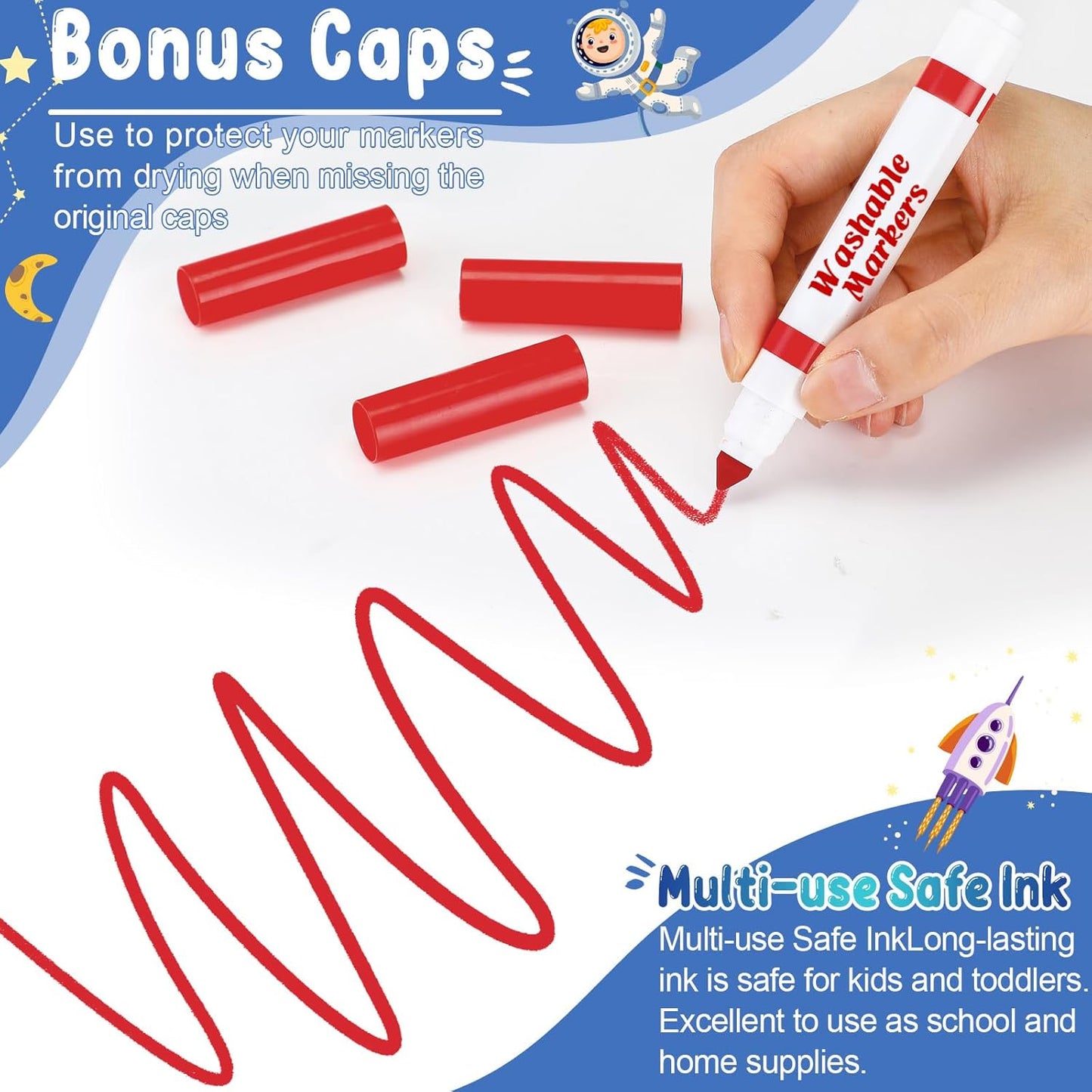 Janlaugh 60 Pcs Red Washable Markers Bulk Coloring Broad Line Markers for Kids Conical Tip Red Drawing Pens for Classroom Back to School Travel Art Baby Shower Gender Reveal Supplies, Ages 6+