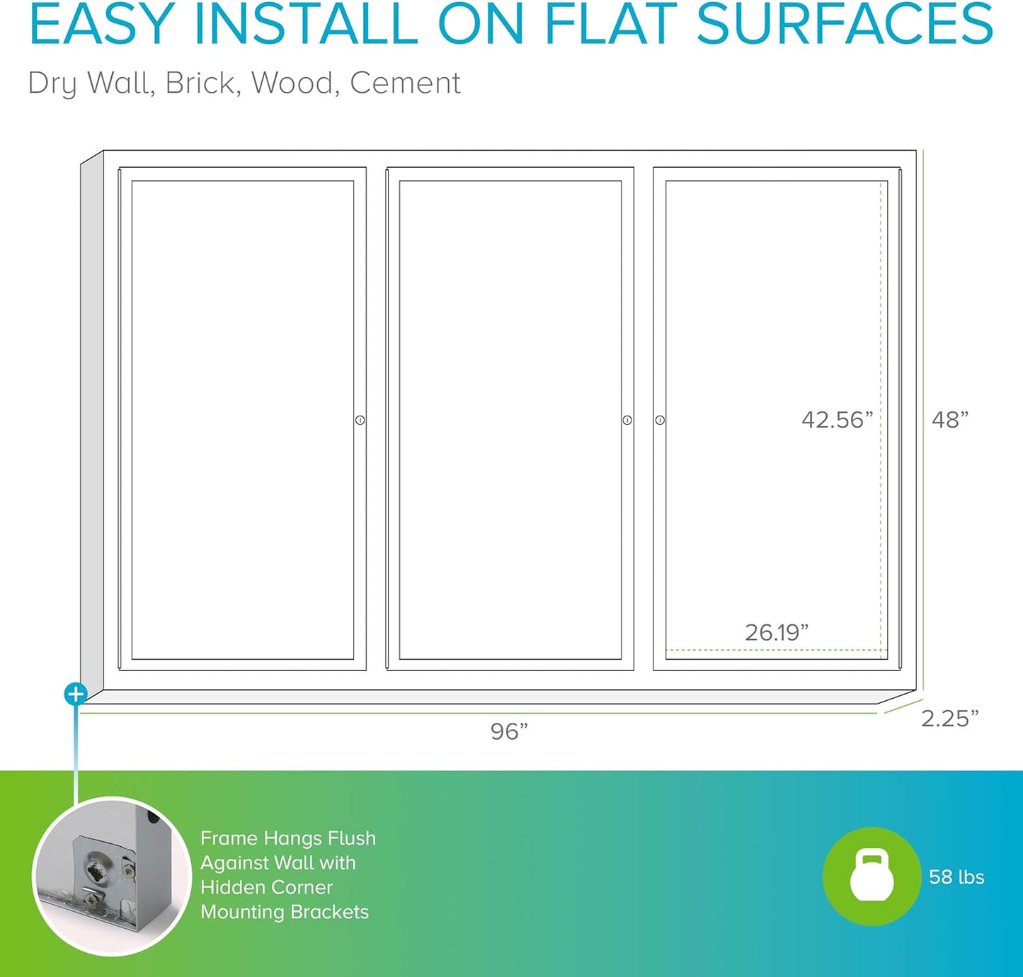 Ghent 48"x96" 3-Door Outdoor Enclosed Vinyl Bulletin Board, Shatter Resistant, with Lock, Satin Aluminum Frame - Ebony (PA34896VX-183), Made in the USA