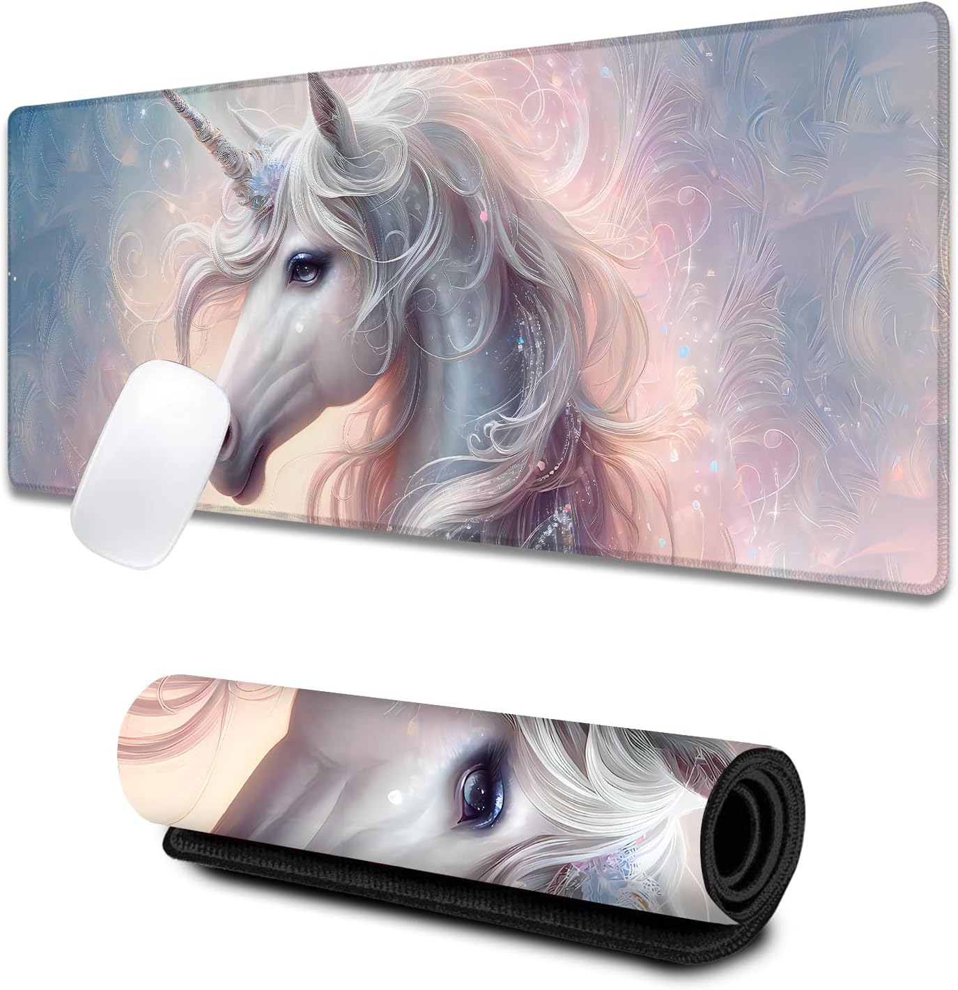 Elegant Unicorn Large Gaming Desk Mat,Rubber Non-Slip Mystical Fantasy Mouse Pad,31.5x11.8x0.12in Extended Animal Mousepad,Game Lover Mice Pads Gifts,Office Home Deskmat Decor