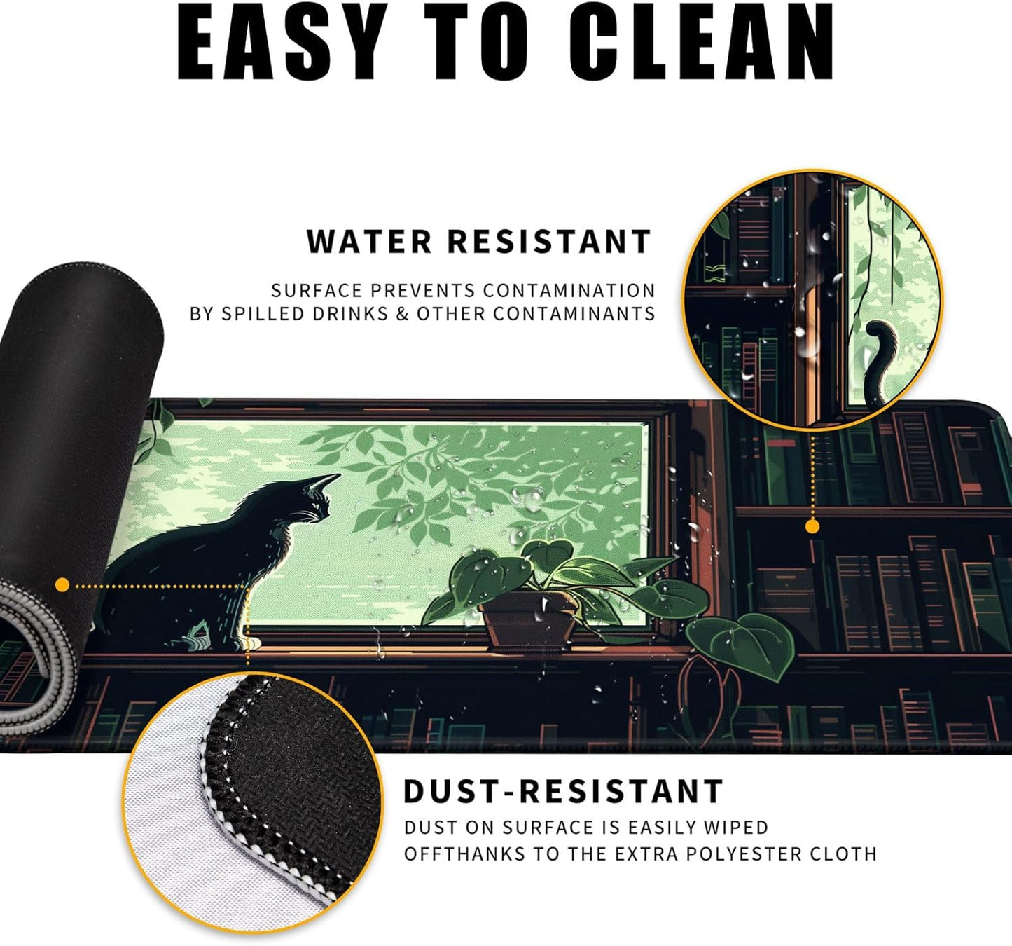 XL Mouse Pad Gaming Kawaii Cute Pixel Cat Outdoor Extra Large Mousepad (31.5x11.8 in), Green Desk Mat Anime Pad Home Office Decor Mouse Pad Stitched Edges Smooth Surface Non-Slip Bottom Mat