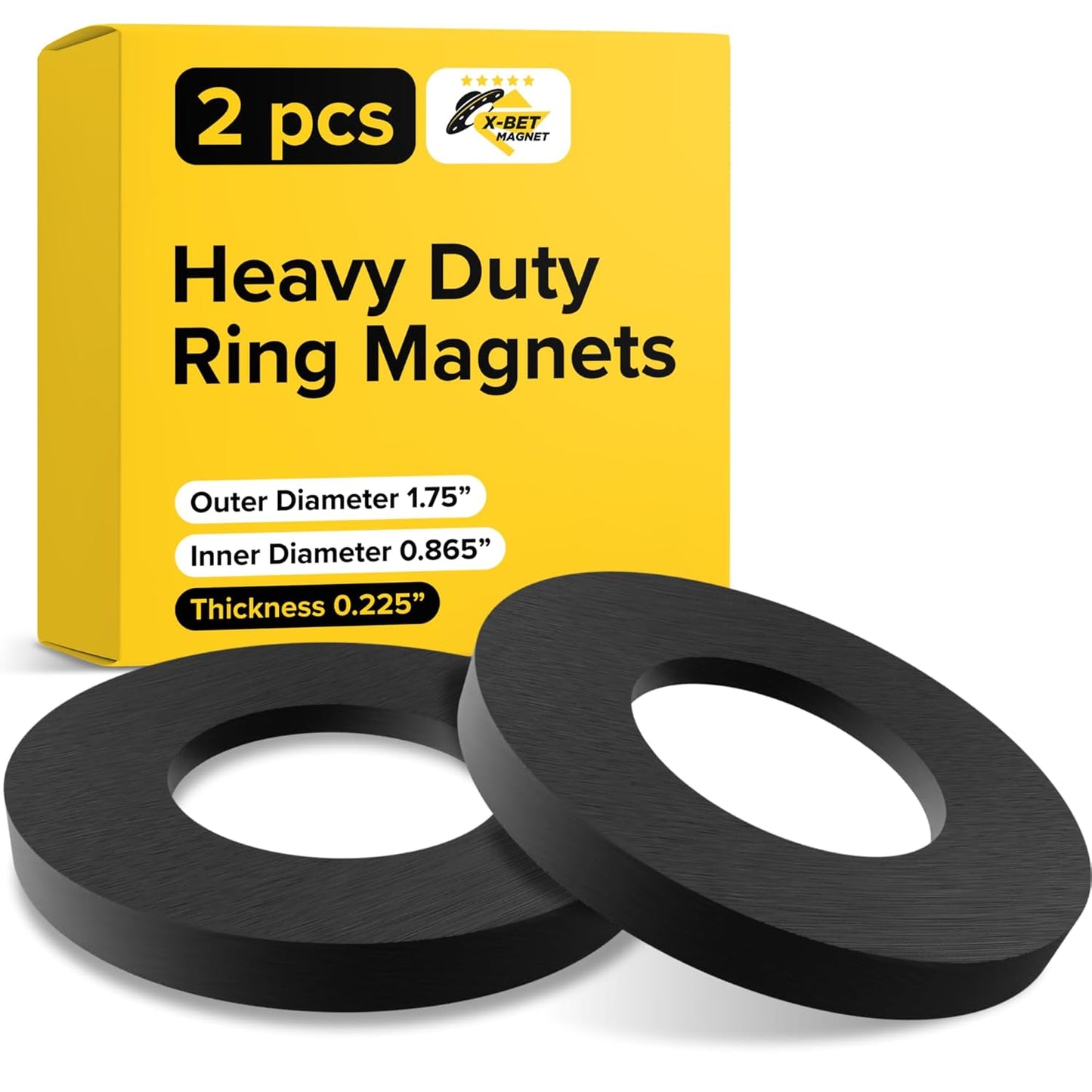 Heavy Duty Ring Magnets - Ultra Strong 1.75 Inch (44 mm) Magnets with Holes for DIY & Crafts - Space Organization Set for Home, Kitchen, Workshop (2 pcs)