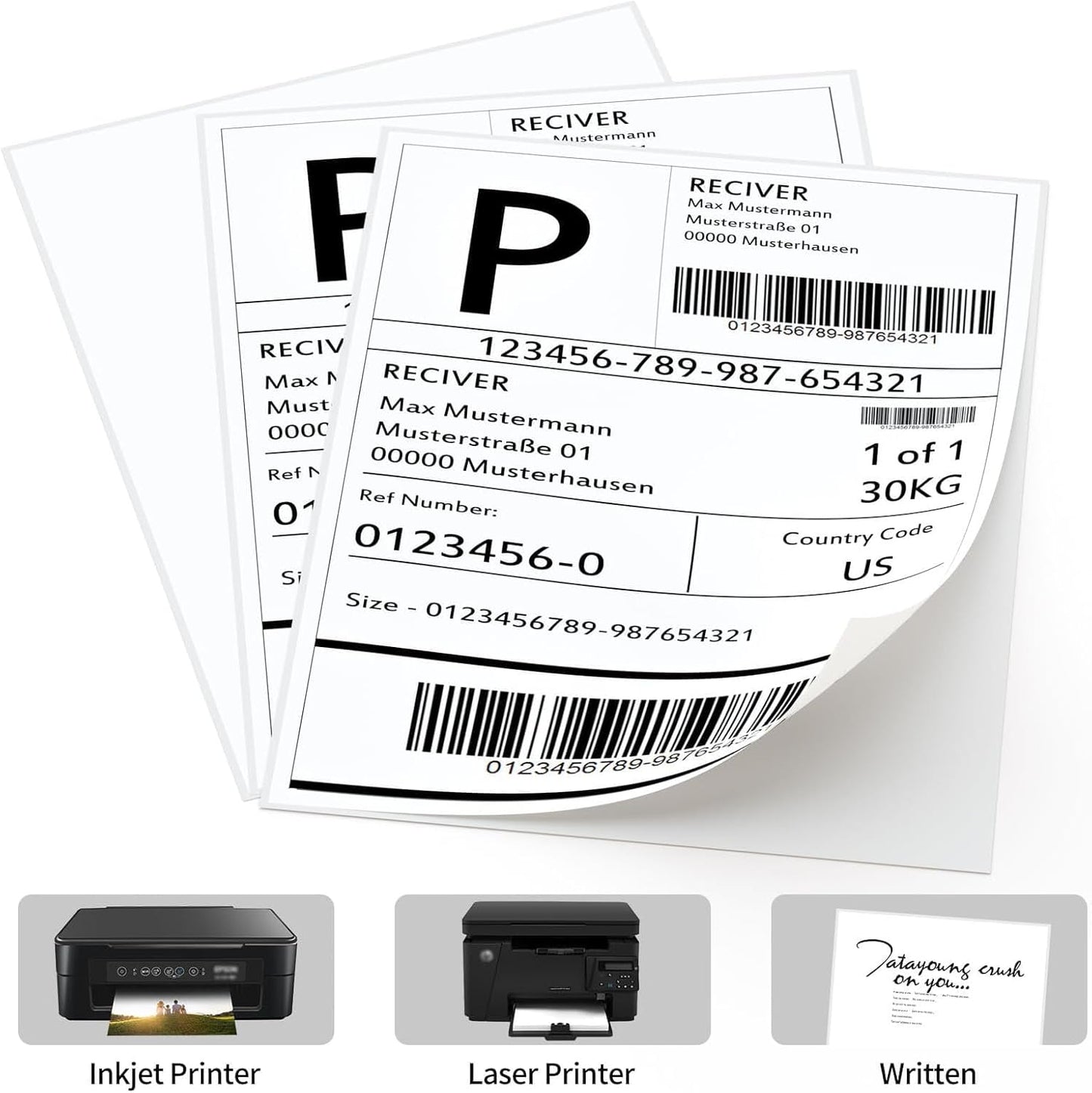 8.5" x 11" Sticker Paper for Inkjet Printers - 150 Sheets Full Sheet Shipping Labels Printable Full Page Labels 8.5×11 White Sticker Paper for Laser Printing - Matte