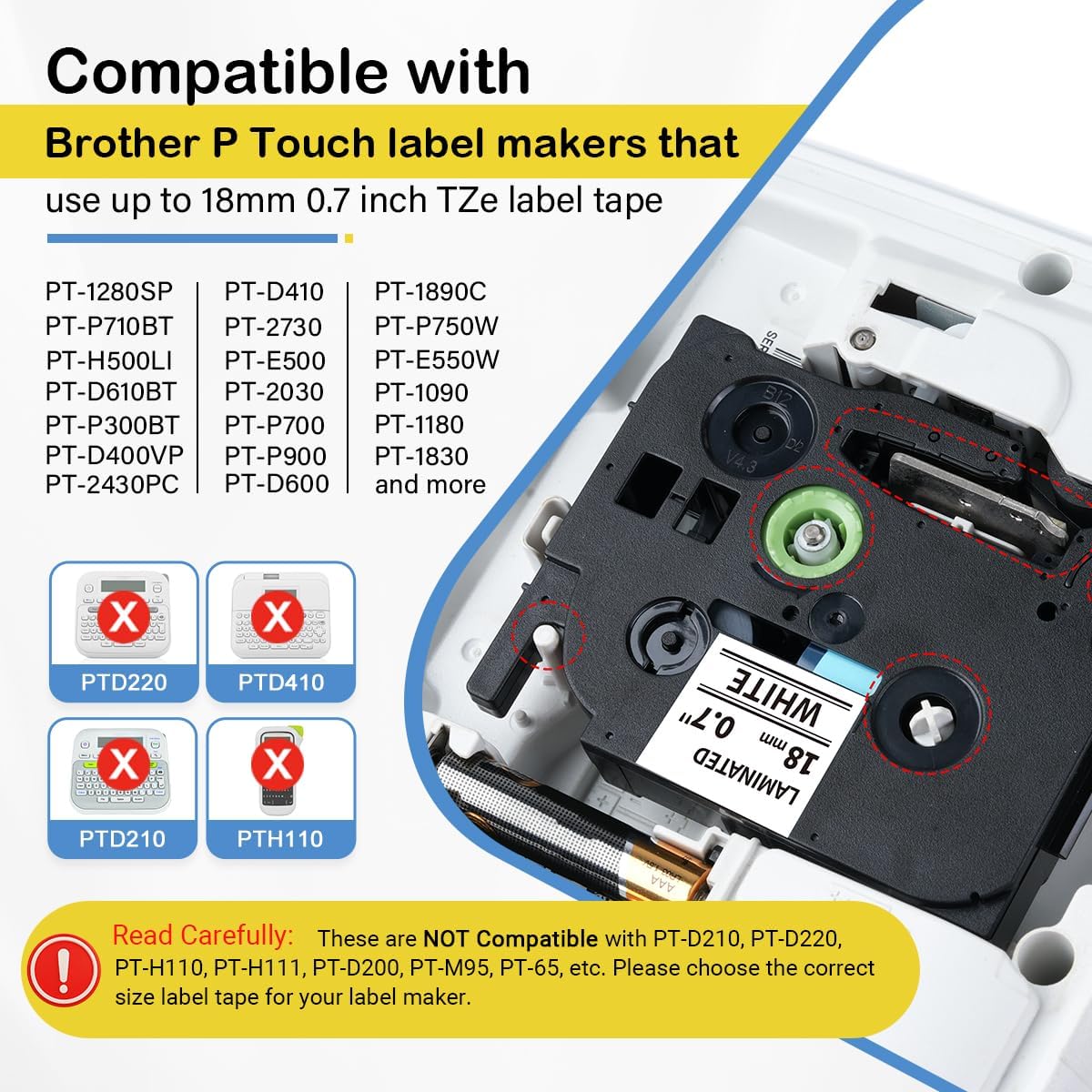Labelife TZe TZ Tape 18mm 0.7" Laminated Compatible with Brother P Touch Label Tape 3/4 Inch TZe-241 TZe-441 TZe-541 TZe-641 TZe-741 for PTD410 PTD400 PTD610BT PTD600 PTP710BT PT-1880,5 Color
