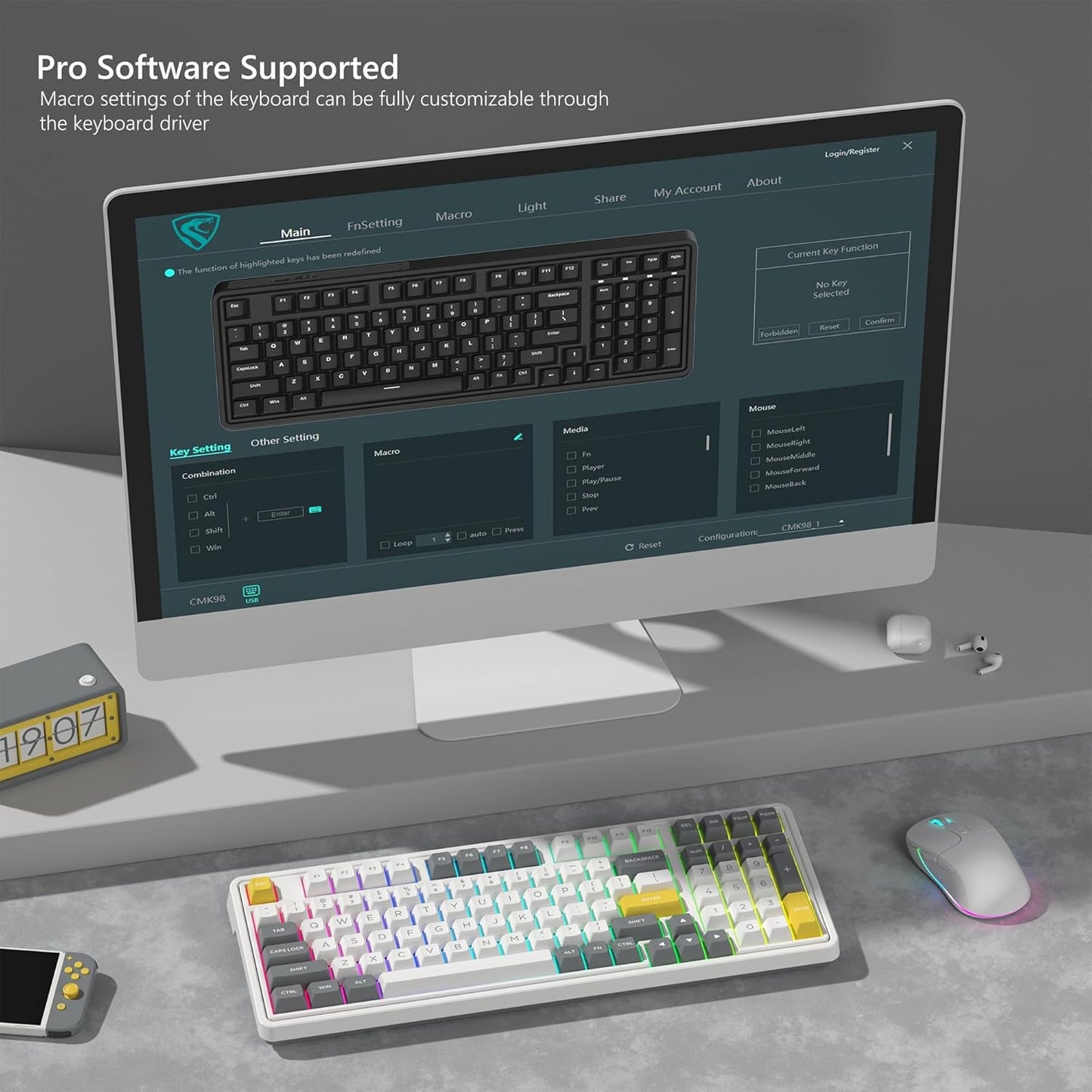 CMK98 Wireless Mechanical Keyboard with Number Pad,Tri-Mode Hot Swappable 99 Key Custom Gaming Keyboard, Linear Switches Gasket Creamy Keyboard RGB for Win/MAC (Grey)