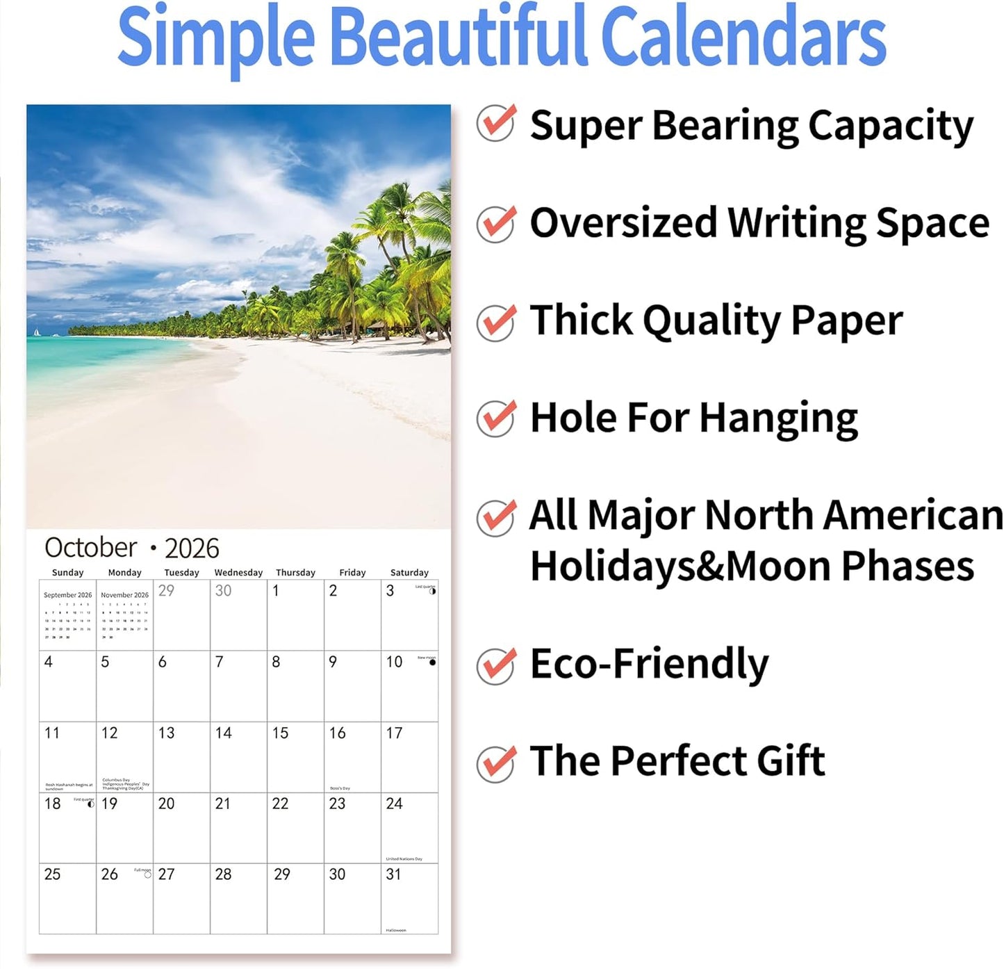 2026 Wall Calendar,Calendar 2026, July 2025 - December 2026, Wall Calendar Island Serenity, 12" x 24" Opened,Full Page Months Thick & Sturdy Paper for Gift Perfect Calendar Organizing & Planning