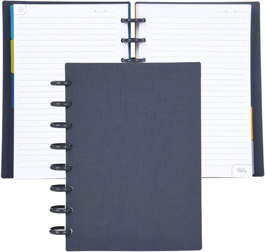 Talia Discbound Notebooks, Planner, Customizable, (Charcoal w/Charcoal Discs, Junior (5.5in x 8.5in))