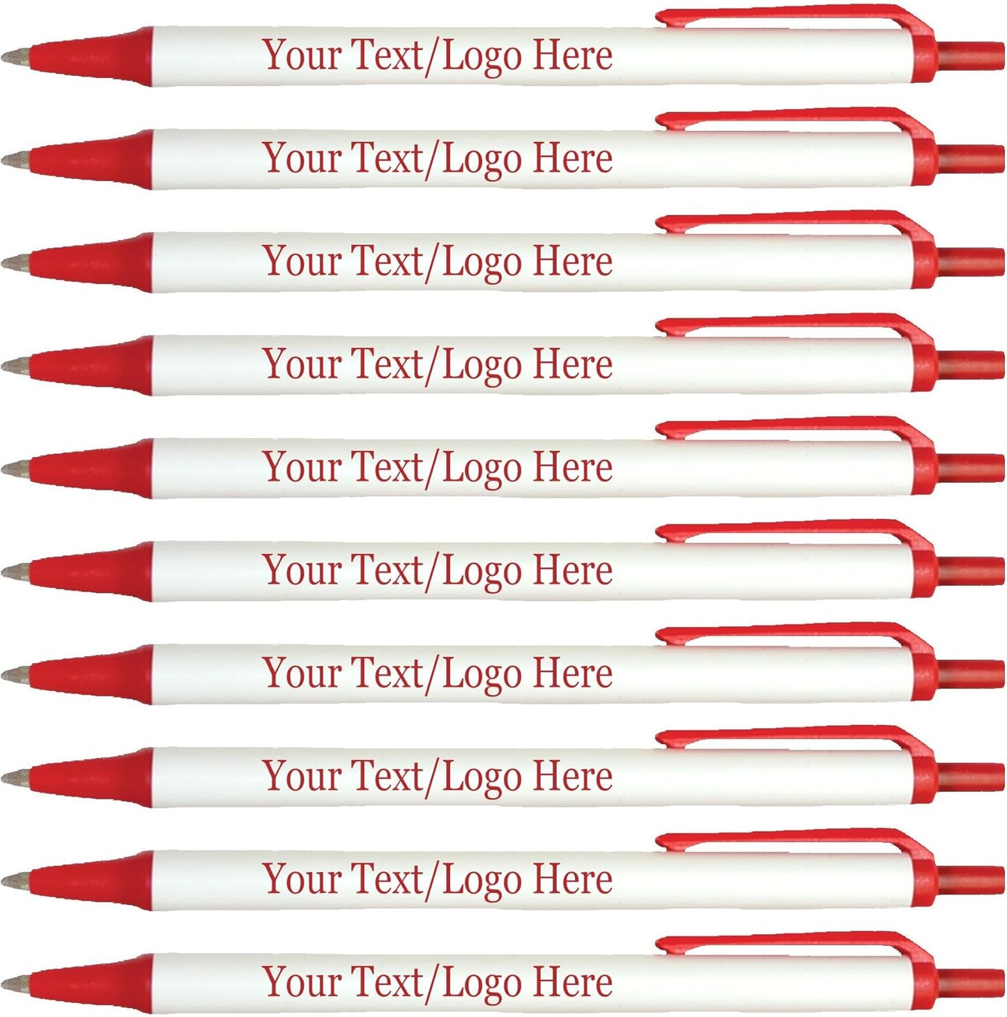 Personalized Click Stick Pens With your Custom Logo or Text-300 Pack Bulk-for Businesses, Parties, and Events, Custom Printed Retractable Slim Ballpoint Pens, Red, Black Ink