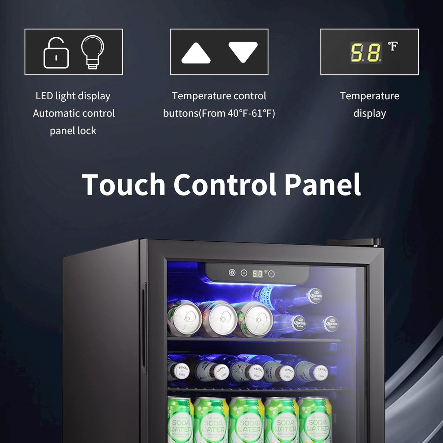 Antarctic Star Mini Fridge-95 Can Beverage Refrigerator Wine Cooler Clear Front Glass Door Small Drink Touch Screen for Soda Beer Bar Office Home 2.6 cu.ft