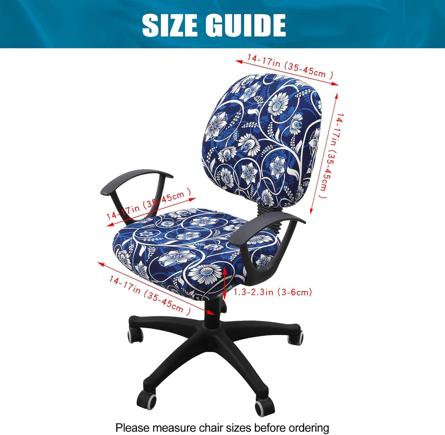 Smiry Stretch Printed Office Computer Chair Covers, Universal Washable Removable Desk Rotating Chair Slipcovers Protector, Seat + Backrest Cover - Navy Blue