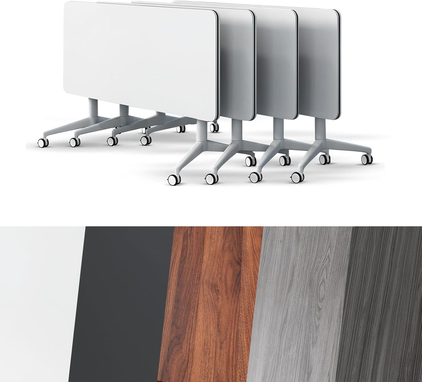 Conference Room Table, Folding Conference Tables,Thicken Grey Tabletop,Flip Top Wooden Seminar Meeting Room Table for Conference Room Offices (4, White, 70.8”)