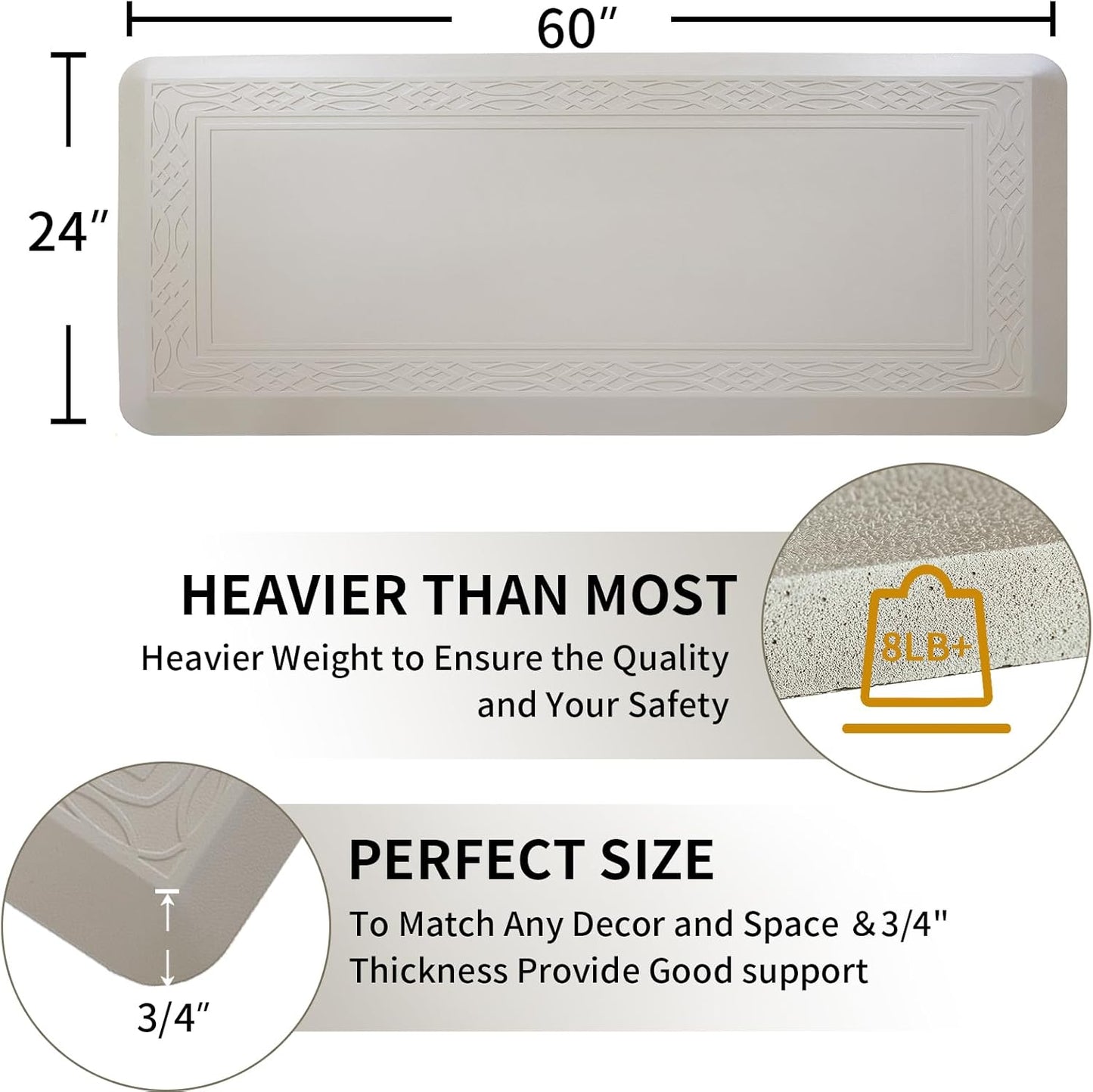 24 x 60 Inch Extra Support Anti Fatigue Comfort Kitchen Mat, Waterproof Long Kitchen Runner, Non-Slip Standing Desk Mat, Commercial Pads for Offices, Home, Garages (Bordeaux Cabblestone, 24'' x 60'')