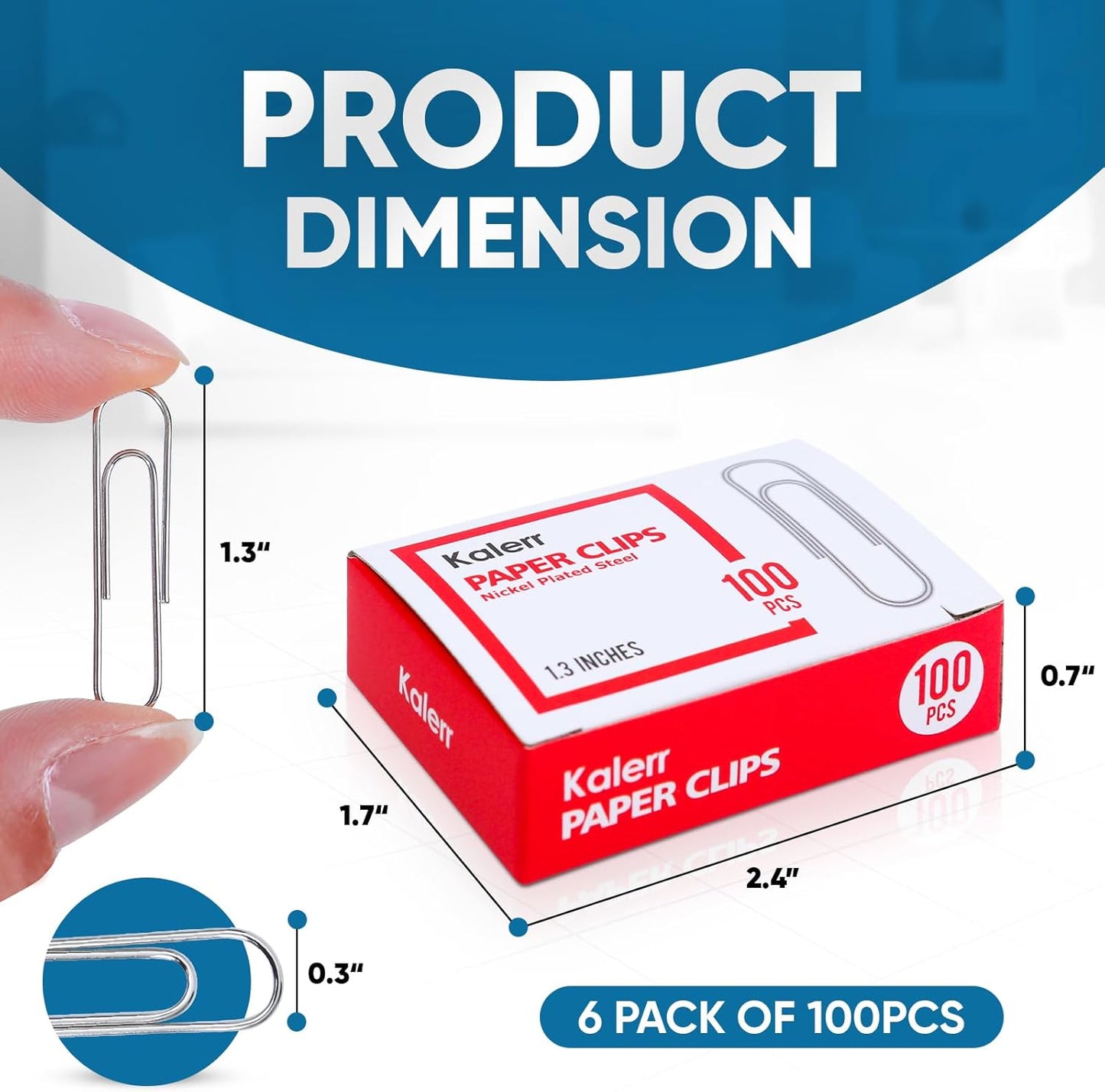 Paper Clips, 600 Pcs Paperclips (6 Boxes of 100 Each), Premium Paper Clip, 1-2/7" Silver Paper Clips Medium (1.3 Inches), Rustproof Metal Paper Clip for Office, School, Home