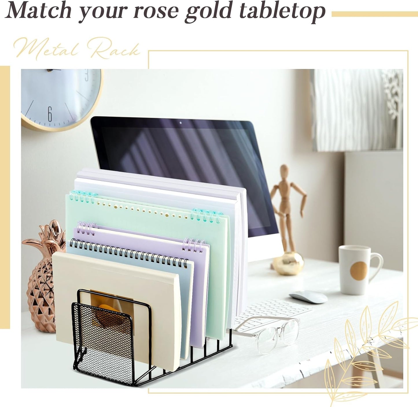 2 Pcs 7 Slot Incline File Sorter Metal Wire Mesh File Racks for Desktop Letter Sorter for Magazine Folder Book Organizer Home Office School Paper Mail Desk Storage Holder (Black)