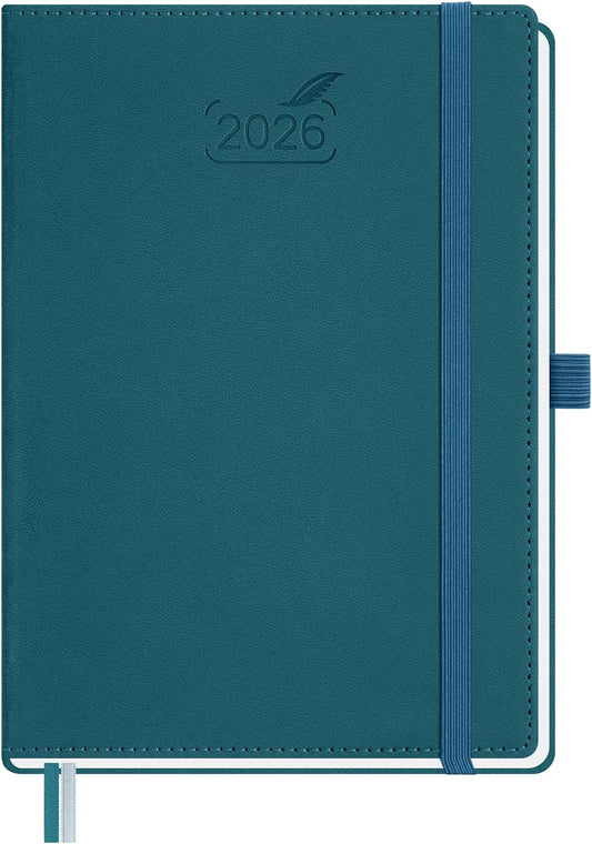 BEZEND 2026 Planner Weekly and Monthly (6" x 8.5") Daily Calendar with Half-Hourly Timeslots & Tabs (Jan-Dec) Note & Expenses, Pen Holder, Inner Pocket, Vegan Leather Hardcover - Dark Green