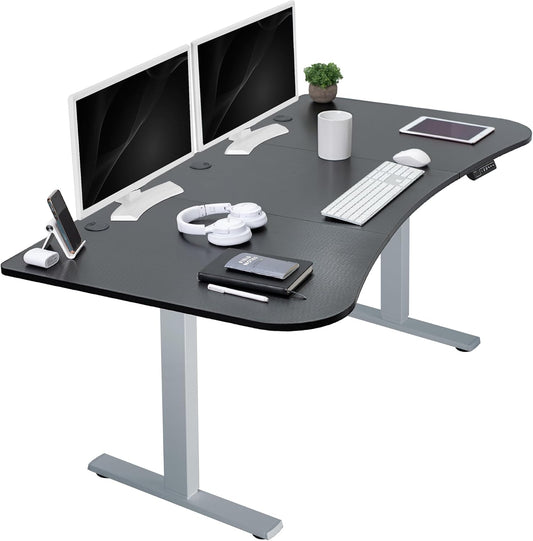VIVO Electric 63 x 32 in Standing Desk, Memory Height Adjustment, 1B Series, Black Carbon Fiber Top Gray Frame, DESK-KIT-1G1R