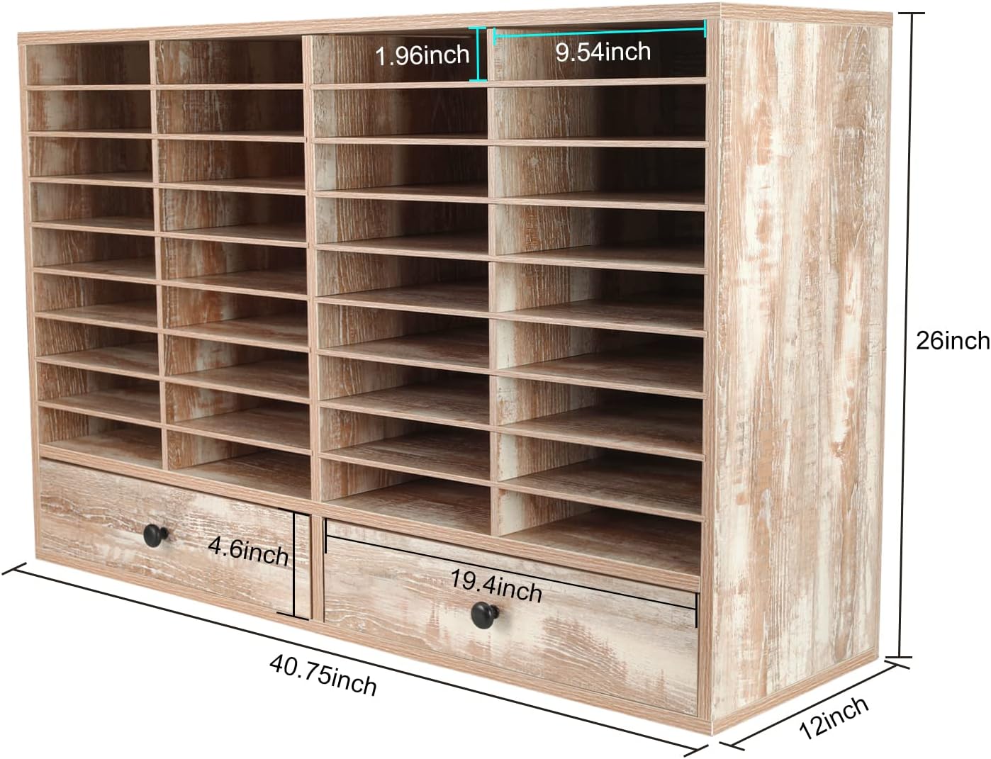 PAG Mail Sorter Organizer, Wood Literature Organizer, Student Mailbox for Classroom, Desktop Bill Paper Organizer for Office Home School, 38 Compartments, Retro White