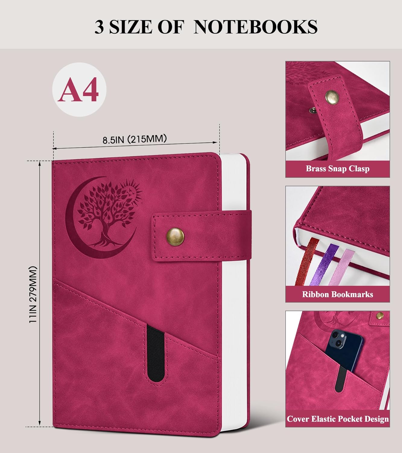 365 Page Thick Lined Journal Notebook for Men Women, A4 Large Leather Journals for Writing, Hardcover Notebooks for Work, School, Note Taking, Business, Travel Diary, College Ruled 8.5" x 11"