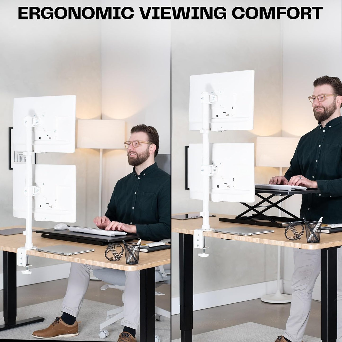 VIVO Dual Monitor Desk Mount Stand with Height Adjustment and VESA Plates for 2 LCD Ultrawide Screens up to 34 inches, Stacked Array, STAND-V002RW