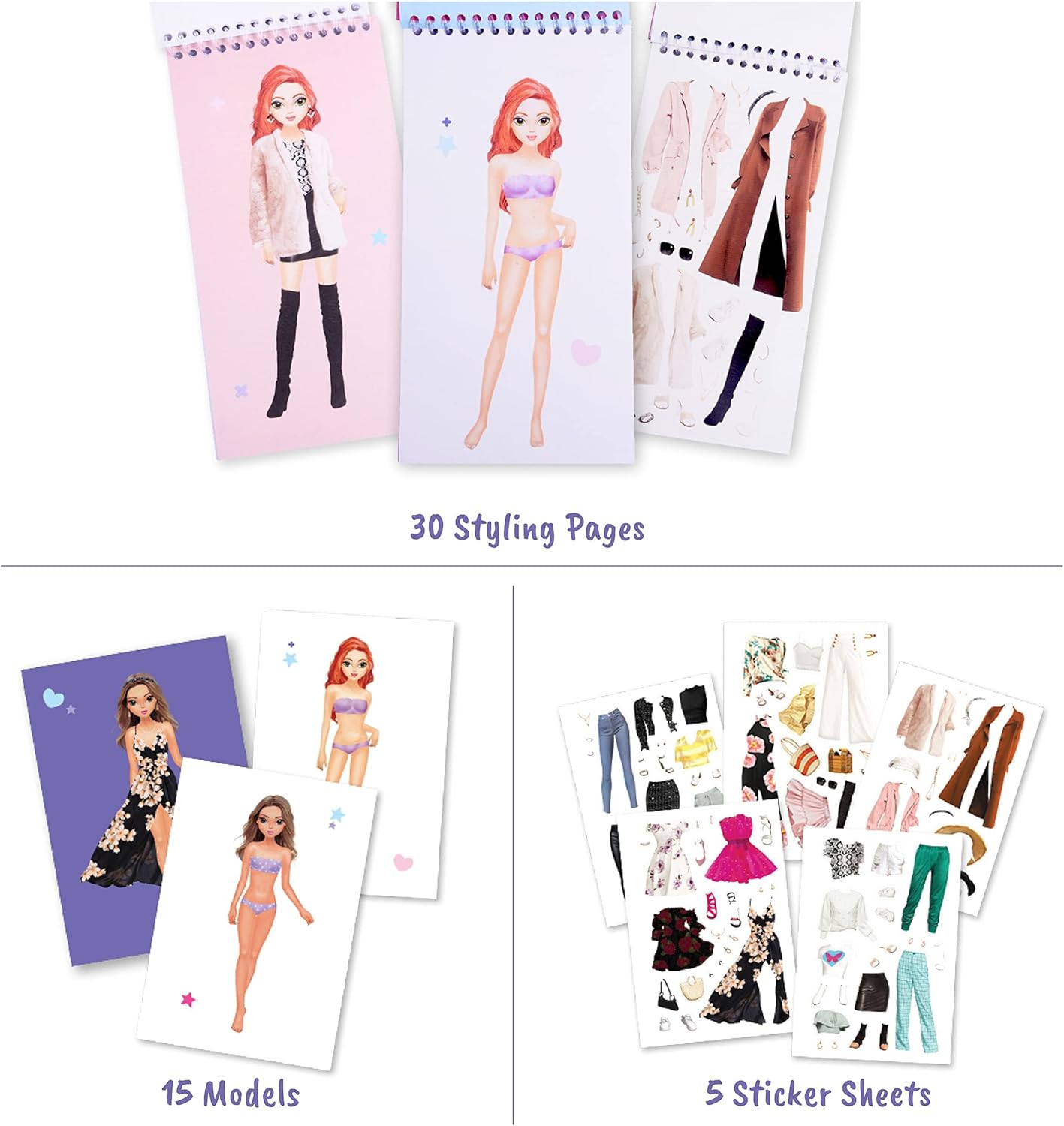 Sticker Dress up - Sticker Activity Book for Kids. Learn Girls Fashion Design with Stickers and Guides for Kids 5 and up. Little Designer Creativity Book. Stickers, Paper Dolls. Gift for Girls